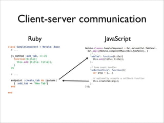 Client-server communication
  Ruby            JavaScript
 