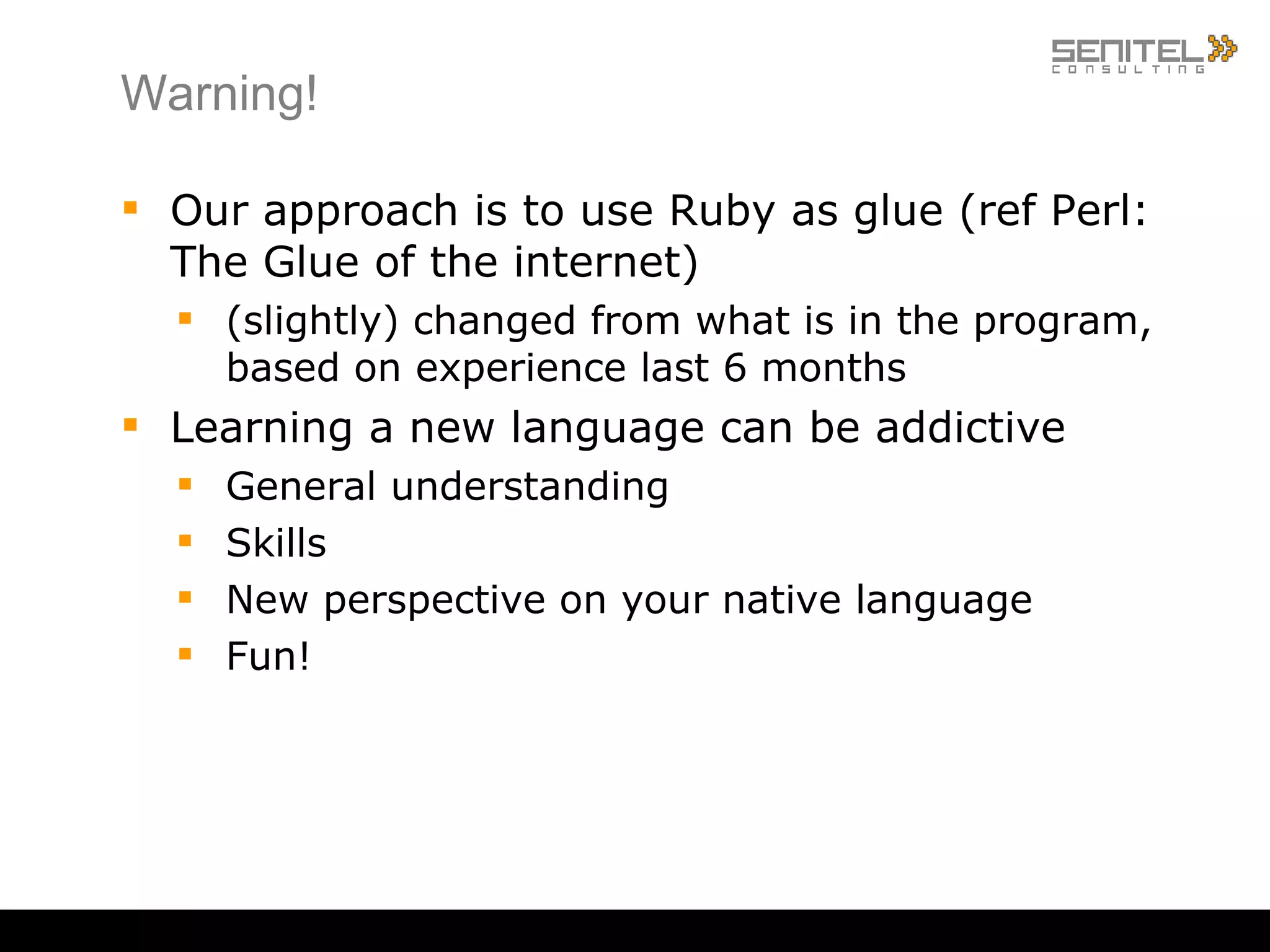 Why do we need a supplement to Apex? Things that are difficult: Communication with the operating system Communication with command line scripts, potentially on other physical machines Receiving and parsing emails ssh and (s)ftp May end up with brittle solutions that fail at random. 