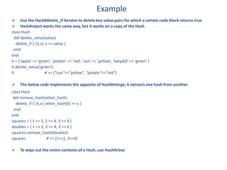 Ruby's Arrays and Hashes with examples