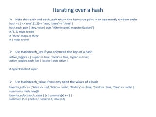 Ruby's Arrays and Hashes with examples