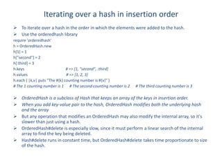 Ruby's Arrays and Hashes with examples