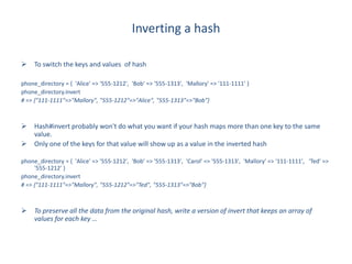 Ruby's Arrays and Hashes with examples