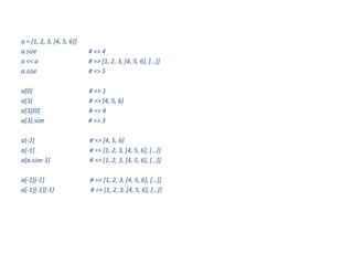 Ruby's Arrays and Hashes with examples