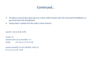 Ruby's Arrays and Hashes with examples