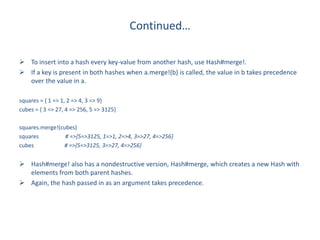 Ruby's Arrays and Hashes with examples
