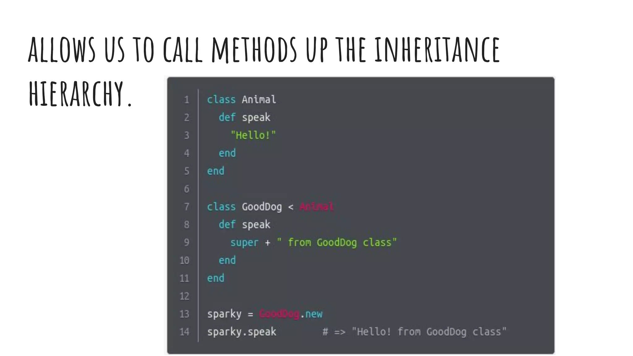 allows us to call methods up the inheritance
hierarchy.
 