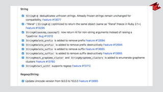 Supporting Ruby Versions
• Checklist based off CRuby's NEWS ﬁle
• Update our copy of CRuby's tests and make them pass
• Same process for ruby/spec, our own tests, and key libraries
 