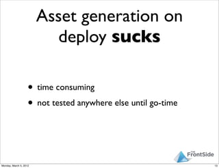 Asset generation on
                          deploy sucks

                    • time consuming
                    • not...