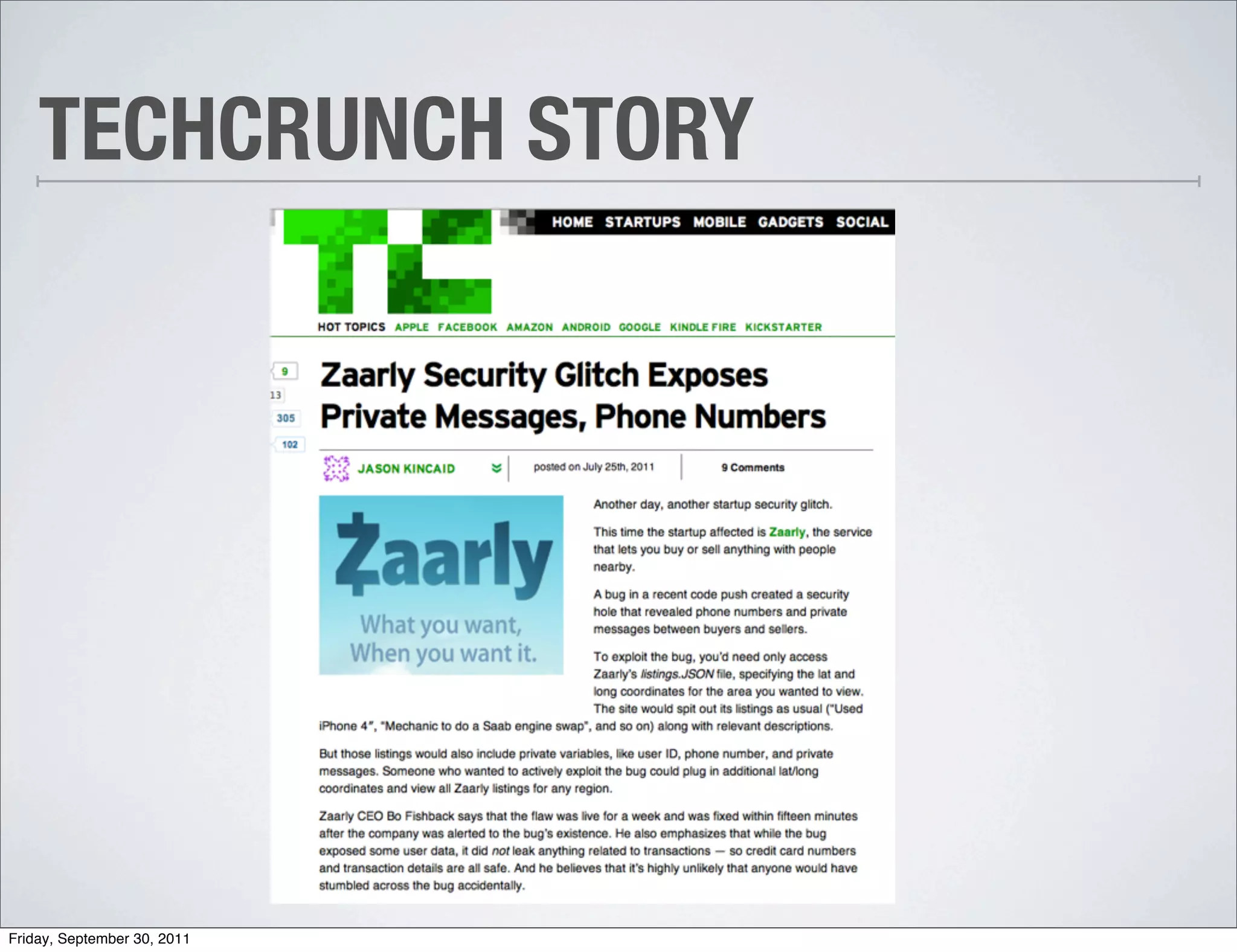 TECHCRUNCH STORY




Friday, September 30, 2011
 