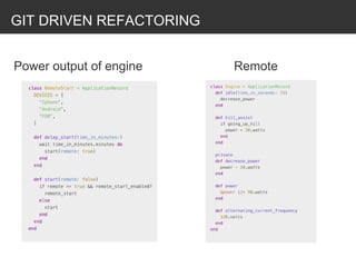 GIT DRIVEN REFACTORING
Power output of engine Remote
 