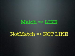 Match => LIKE

NotMatch => NOT LIKE
 