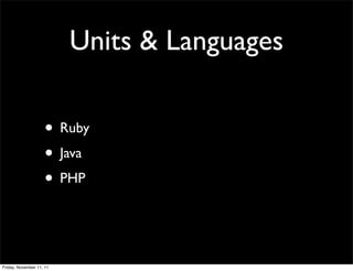 Units & Languages

                    • Ruby
                    • Java
                    • PHP


Friday, November 11, ...
