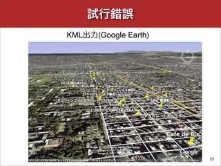 試行錯誤
27
KML出力(Google Earth)
 