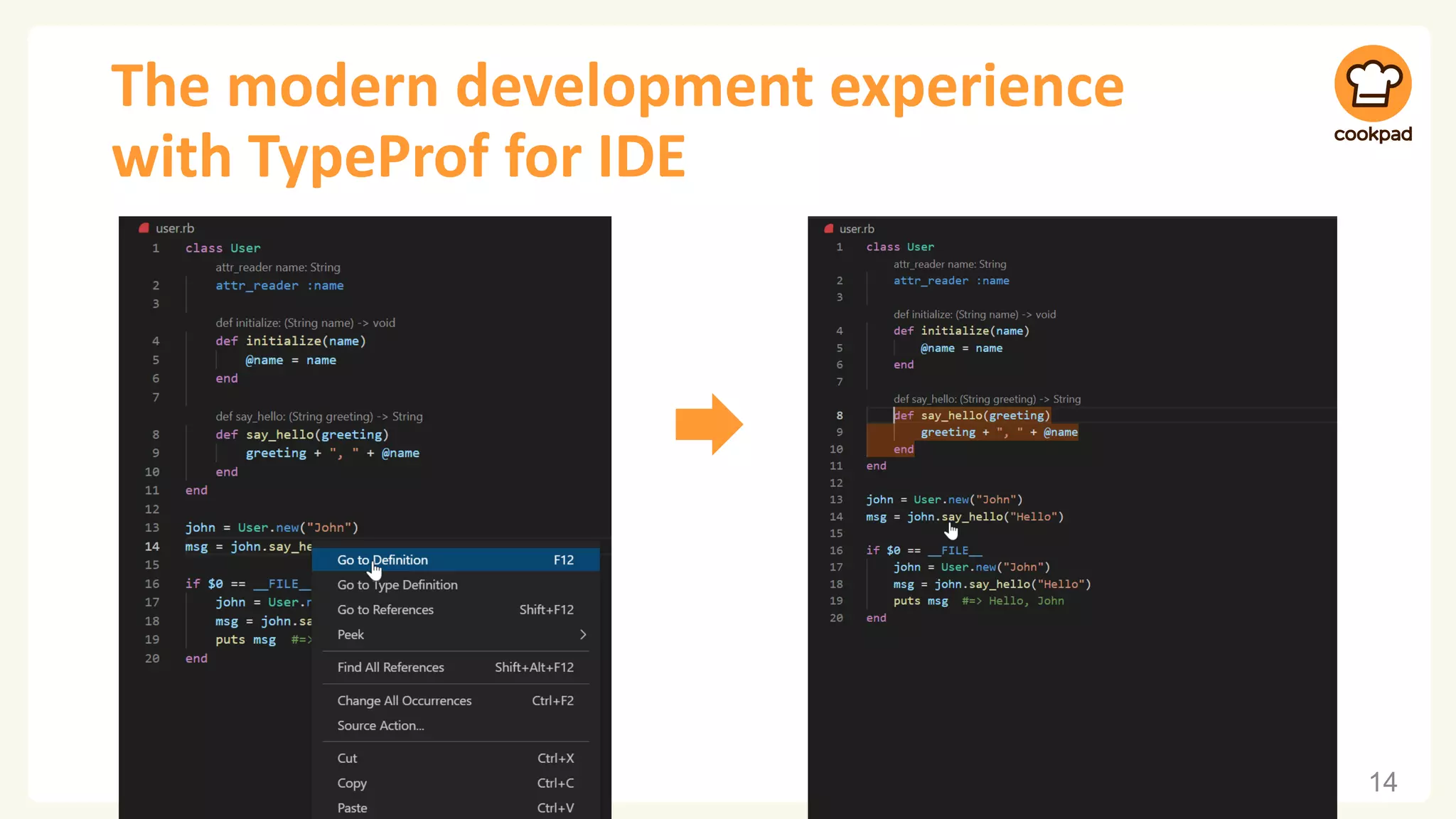 The modern development experience
with TypeProf for IDE
14
 