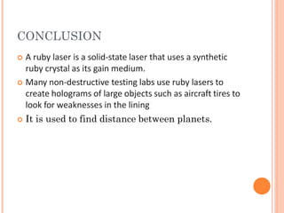 Runing Laser Using Ruby RUBY LASER.pdf project work for engineer students | PDF