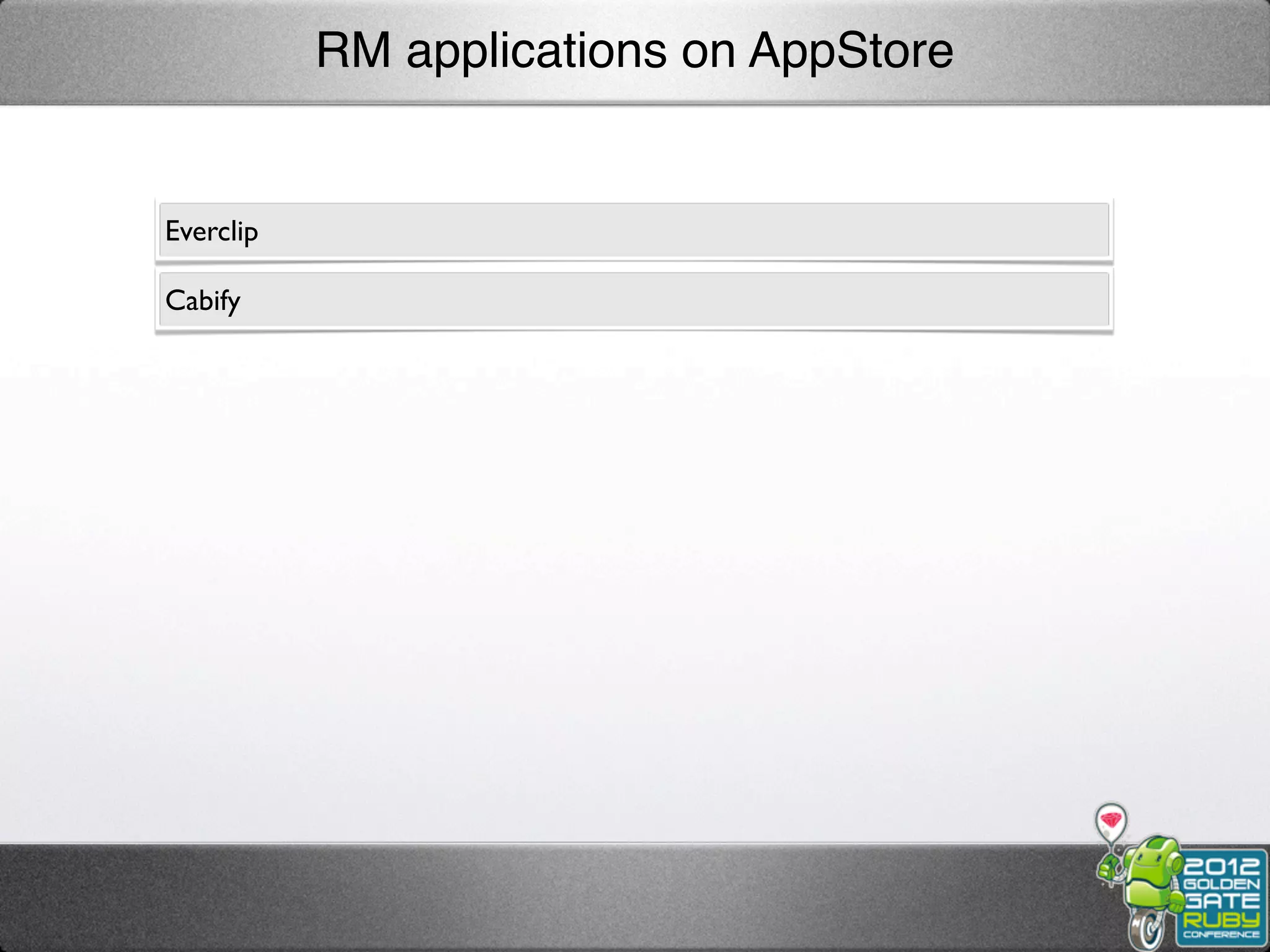 RM applications on AppStore


Everclip

Cabify
 