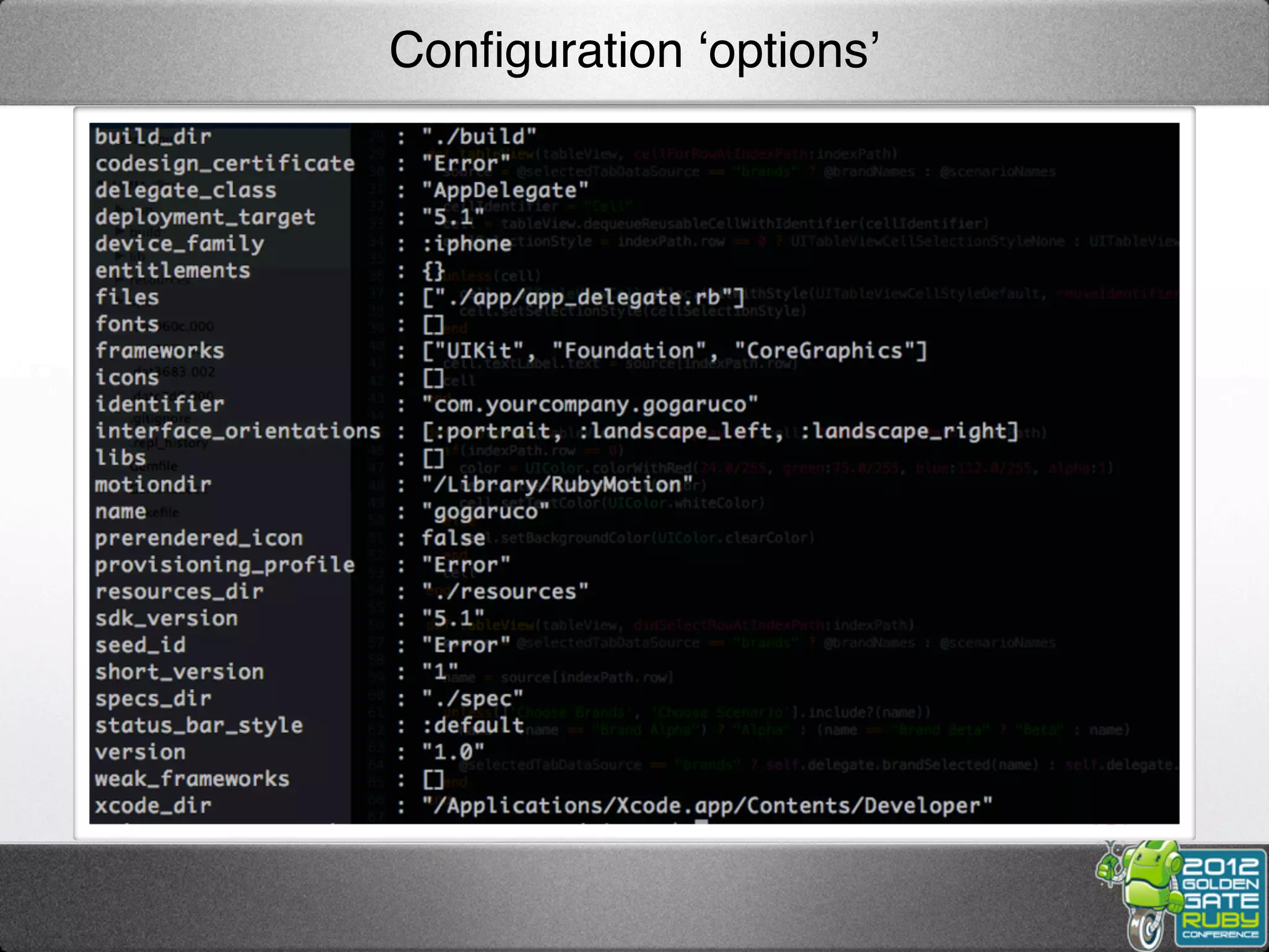 Conﬁguration ‘options’
 