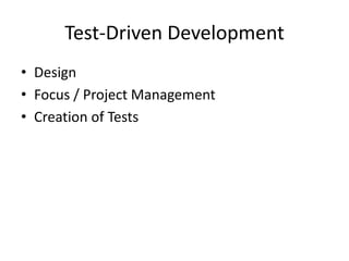 Test-First LearningSimilar methodology to TDDwith a different purpose and workflowTeacher writes the testStudent implements the code