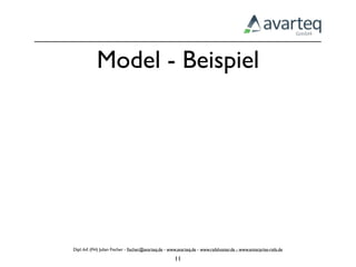 Model - Beispiel




Dipl.-Inf. (FH) Julian Fischer - ﬁscher@avarteq.de - www.avarteq.de - www.railshoster.de - www.enterprise-rails.de

                                                       11
 