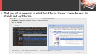  Next, you will be prompted to select the UI theme. You can choose between the
Dracula and Light themes.
 