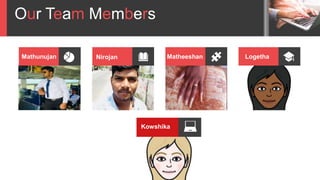 Our Team Members
Mathunujan Nirojan Matheeshan Logetha
Content
Kowshika
Content
 