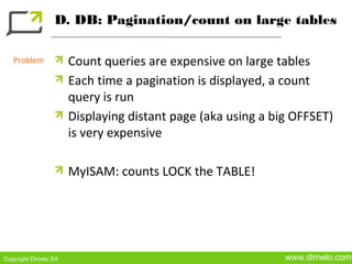 D. DB: Pagination/count on large tables

   Problem            Count queries are expensive on large tables
               ...