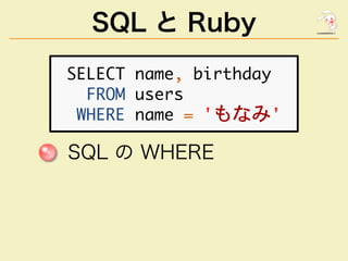 SQL と Ruby
���������������������
������������
������������������
�����������
 