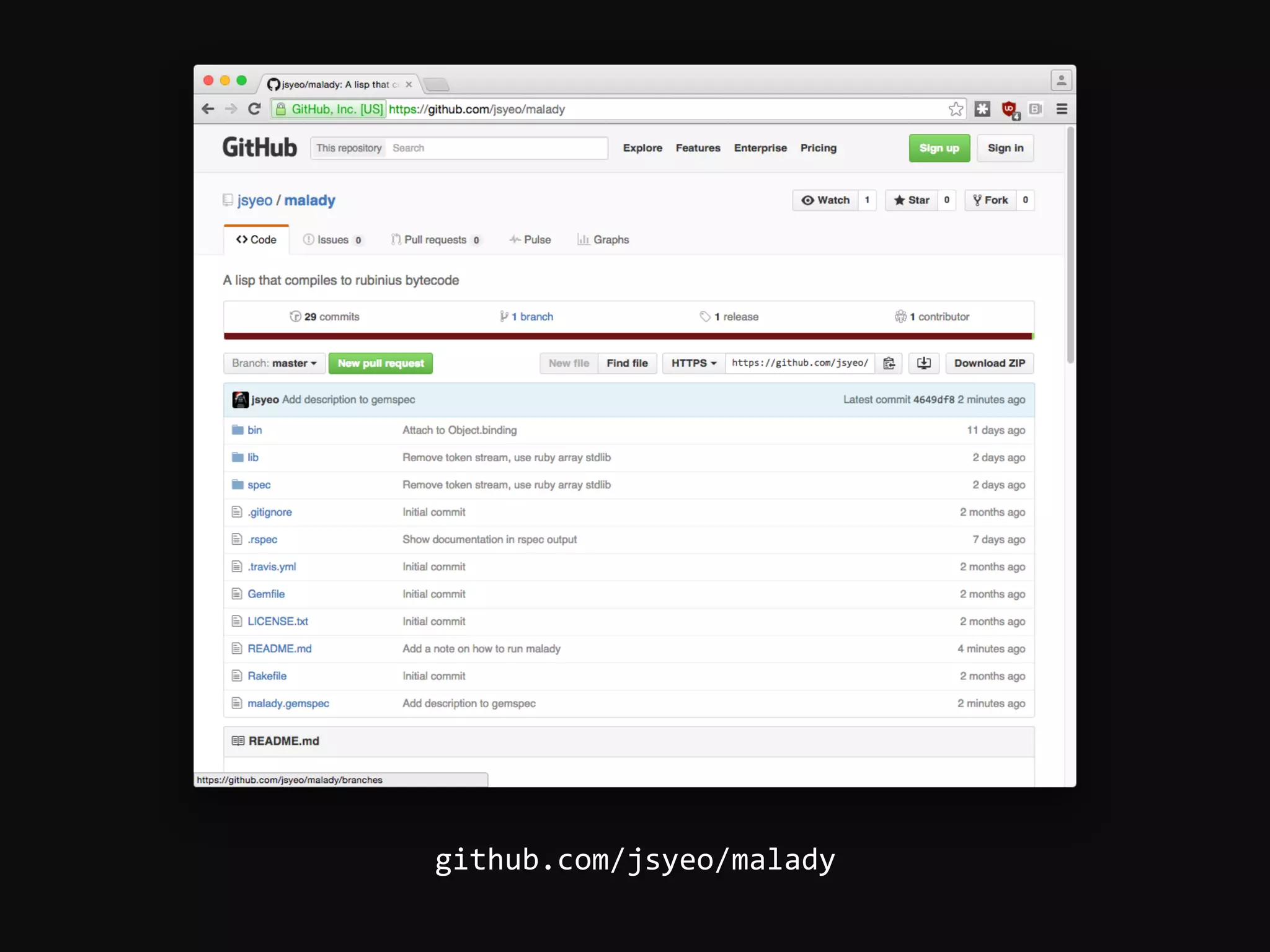 github.com/jsyeo/malady   