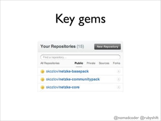 Key gems




           @nomadcoder @rubyshift
 