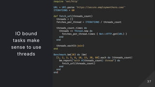 IO bound
tasks make
sense to use
threads
3737
 