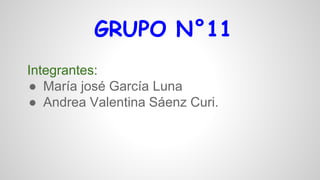 GRUPO N°11
Integrantes:
● María josé García Luna
● Andrea Valentina Sáenz Curi.
 