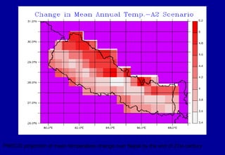 PRECIS projection of mean temperature change over Nepal by the end of 21st century  