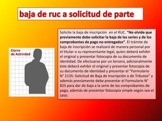 la inscripción de establecimientos anexosSi el contribuyente desarrolla sus actividades en más de un establecimiento, por ejemplo una sucursal, una oficina administrativa, agencia, local comercial de servicios, sede productiva, almacenes o depósitos, entre otros, debe declararlos en el RUC.