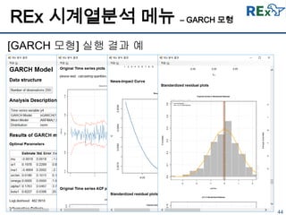 44
[GARCH 모형] 실행 결과 예
REx 시계열분석 메뉴 – GARCH 모형
 