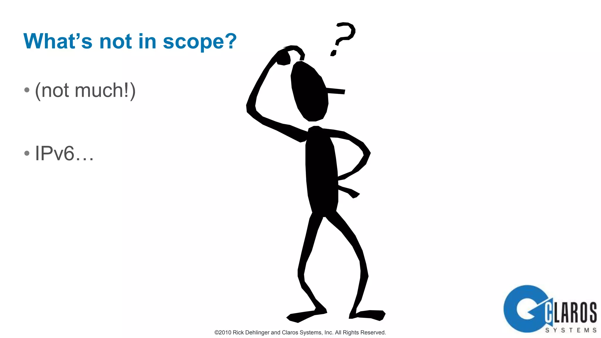 Datacenter, data, system consolidationAD, application rationalizationDesktop refresh (Win7/x64)SMS to SCCM, Exchange upgradesSAN upgradesNetwork Perimeter Hardening/TransparencyWhat’s in scope?