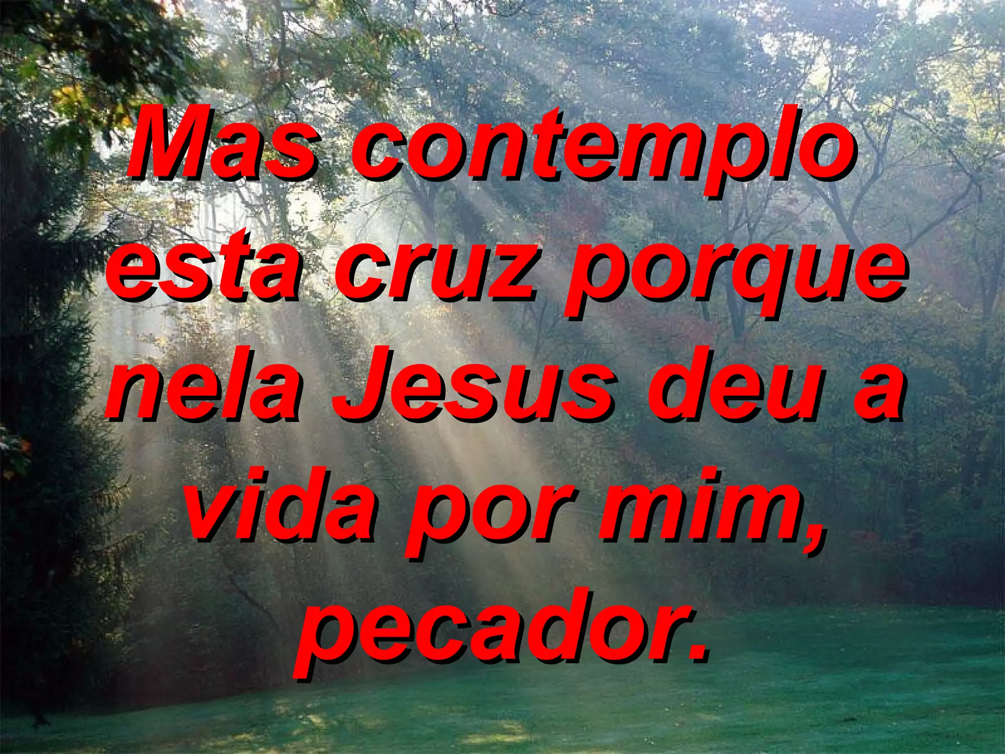 Mas contemplo esta cruz porque nela Jesus deu a vida por mim, pecador.