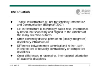 The Situation


           Today: Infrastructure of, not for scholarly Information
           and Communication (Borgman 2...