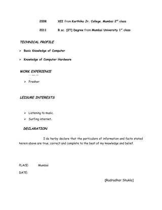 Rudradhar shukla resume