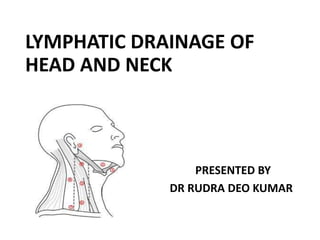LYMPHATIC DRAINAGE OF
HEAD AND NECK
PRESENTED BY
DR RUDRA DEO KUMAR
 