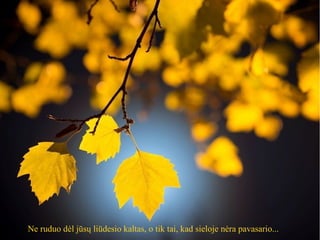 Ne ruduo dėl jūsų liūdesio kaltas, o tik tai, kad sieloje nėra pavasario...
 