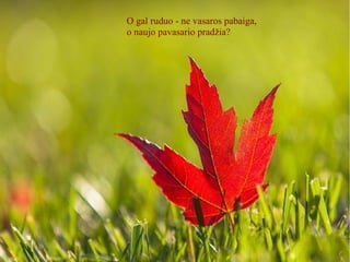 O gal ruduo - ne vasaros pabaiga,
o naujo pavasario pradžia?
 