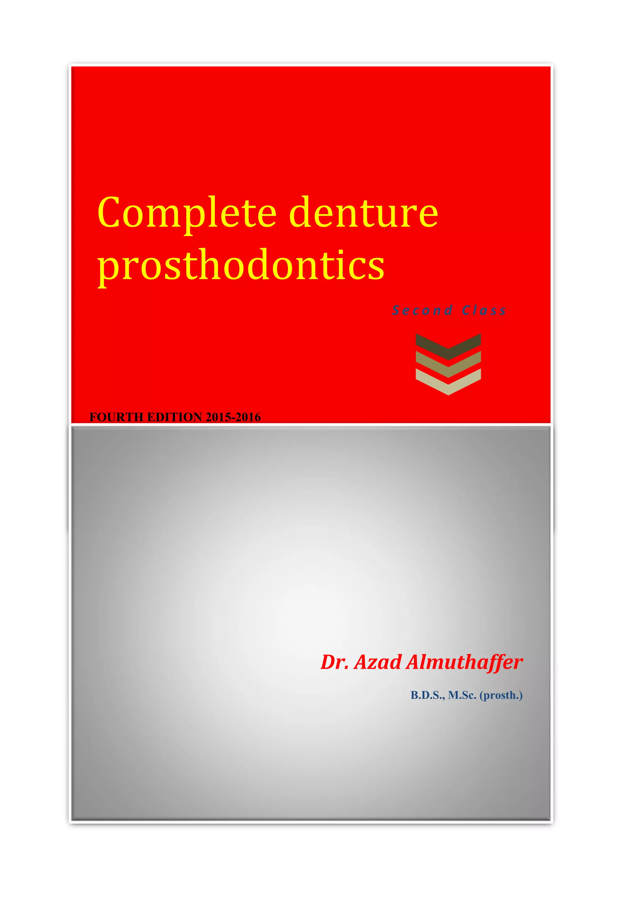 Complete denture prosthodontics 2016 | PDF