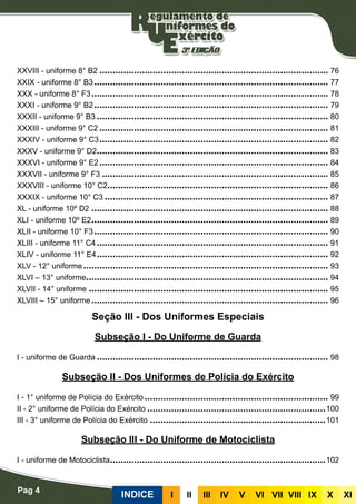 Pag 4
INDICE III III IV V VI VII VIII IX X XI
XXVIII - uniforme 8° B2�������������������������������������������������������������������������������������� 76
XXIX - uniforme 8° B3���������������������������������������������������������������������������������������� 77
XXX - uniforme 8° F3����������������������������������������������������������������������������������������� 78
XXXI - uniforme 9° B2���������������������������������������������������������������������������������������� 79
XXXII - uniforme 9° B3��������������������������������������������������������������������������������������� 80
XXXIII - uniforme 9° C2�������������������������������������������������������������������������������������� 81
XXXIV - uniforme 9° C3�������������������������������������������������������������������������������������� 82
XXXV - uniforme 9° D2��������������������������������������������������������������������������������������� 83
XXXVI - uniforme 9° E2�������������������������������������������������������������������������������������� 84
XXXVII - uniforme 9° F3������������������������������������������������������������������������������������� 85
XXXVIII - uniforme 10° C2���������������������������������������������������������������������������������� 86
XXXIX - uniforme 10° C3������������������������������������������������������������������������������������ 87
XL - uniforme 10º D2����������������������������������������������������������������������������������������� 88
XLI - uniforme 10º E2����������������������������������������������������������������������������������������� 89
XLII - uniforme 10° F3���������������������������������������������������������������������������������������� 90
XLIII - uniforme 11° C4��������������������������������������������������������������������������������������� 91
XLIV - uniforme 11° E4��������������������������������������������������������������������������������������� 92
XLV - 12° uniforme�������������������������������������������������������������������������������������������� 93
XLVI – 13° uniforme������������������������������������������������������������������������������������������� 94
XLVII - 14° uniforme������������������������������������������������������������������������������������������ 95
XLVIII – 15° uniforme����������������������������������������������������������������������������������������� 96
Seção III - Dos Uniformes Especiais
Subseção I - Do Uniforme de Guarda
I - uniforme de Guarda��������������������������������������������������������������������������������������� 98
Subseção II - Dos Uniformes de Polícia do Exército
I - 1° uniforme de Polícia do Exército��������������������������������������������������������������������� 99
II - 2° uniforme de Polícia do Exército�������������������������������������������������������������������100
III - 3° uniforme de Polícia do Exército������������������������������������������������������������������101
Subseção III - Do Uniforme de Motociclista
I - uniforme de Motociclista���������������������������������������������������������������������������������102
 