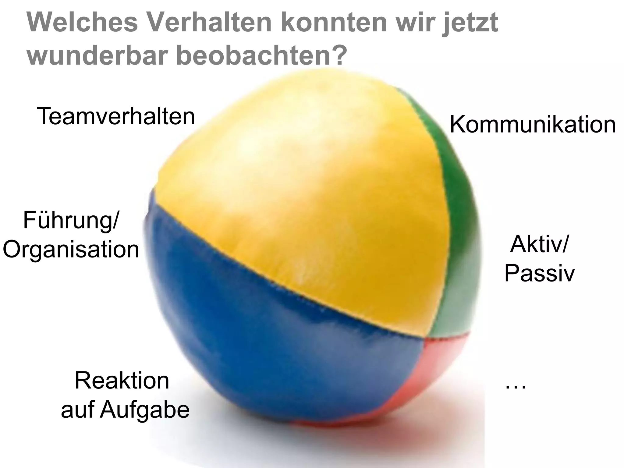 Welches Verhalten konnten wir jetzt wunderbar beobachten?TeamverhaltenKommunikationFührung/OrganisationAktiv/PassivReaktion auf Aufgabe…
