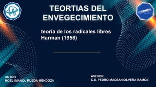 TEORTIAS DEL
ENVEGECIMIENTO
AUTOR
NOEL IMANOL RUEDA MENDOZA
teoría de los radicales libres
Harman (1956)
ASESOR
C.D. PEDRO MACBANIOLVERA RAMOS
 