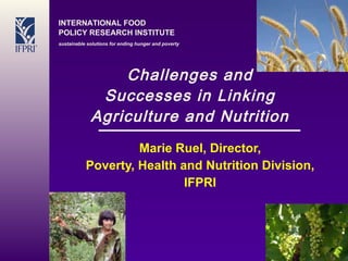 Challenges and Successes in Linking Agriculture and Nutrition Marie Ruel, Director, Poverty, Health and Nutrition Division, IFPRI 