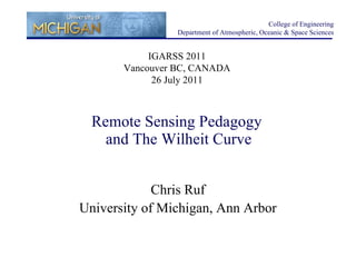 Remote Sensing Pedagogy  and The Wilheit Curve ,[object Object],[object Object],College of Engineering Department of Atmospheric, Oceanic & Space Sciences IGARSS 2011 Vancouver BC, CANADA 26 July 2011 