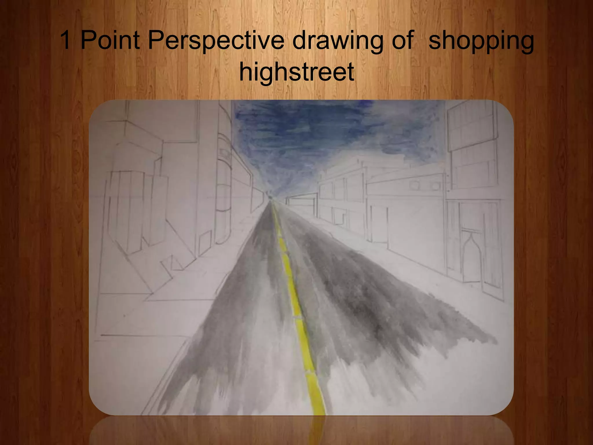 1 Point Perspective drawing of shopping
highstreet

 