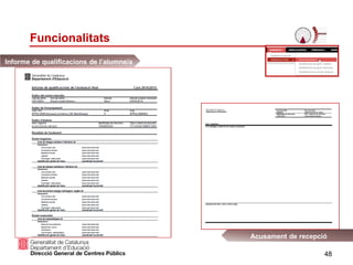 Informe de qualificacions de l’alumne/a
Acusament de recepció
48
Funcionalitats
 