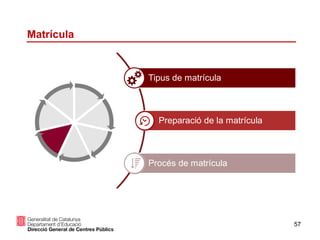 57
Matrícula
Tipus de matrícula
Preparació de la matrícula
Procés de matrícula
 